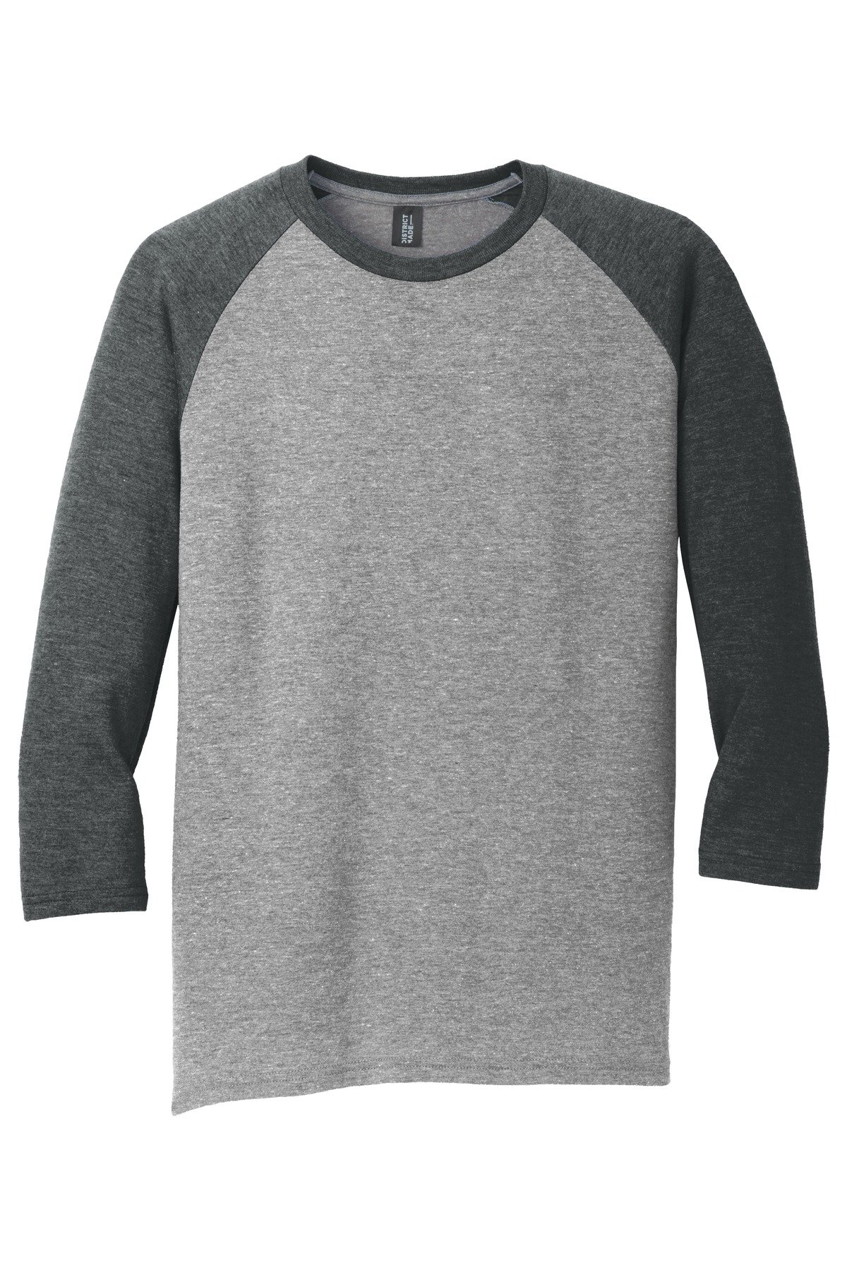DM136_blackfrostgrey_flat_front District Perfect Tri 3/4-Sleeve Raglan.