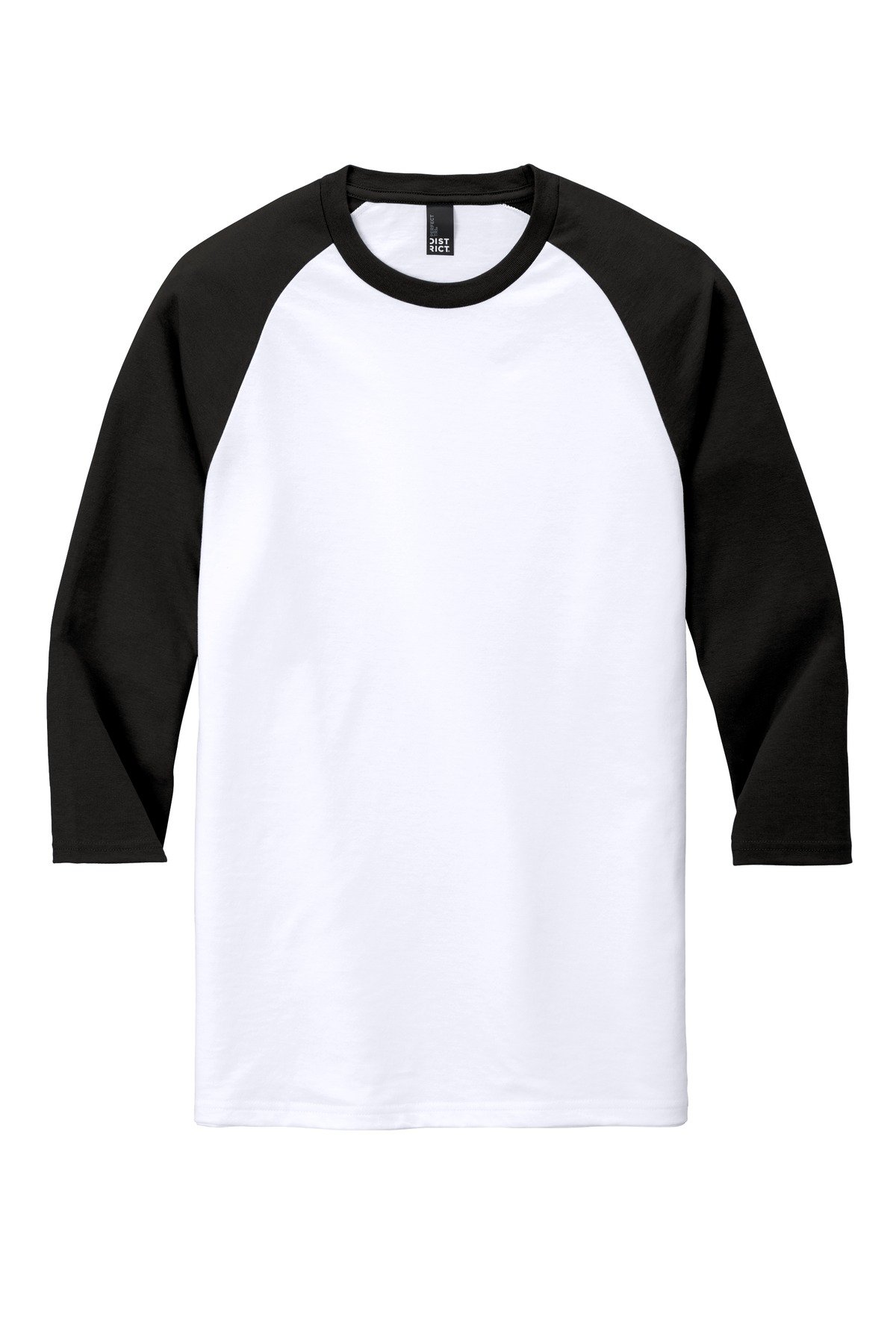 DM136_blackwhite_flat_front District Perfect Tri 3/4-Sleeve Raglan.