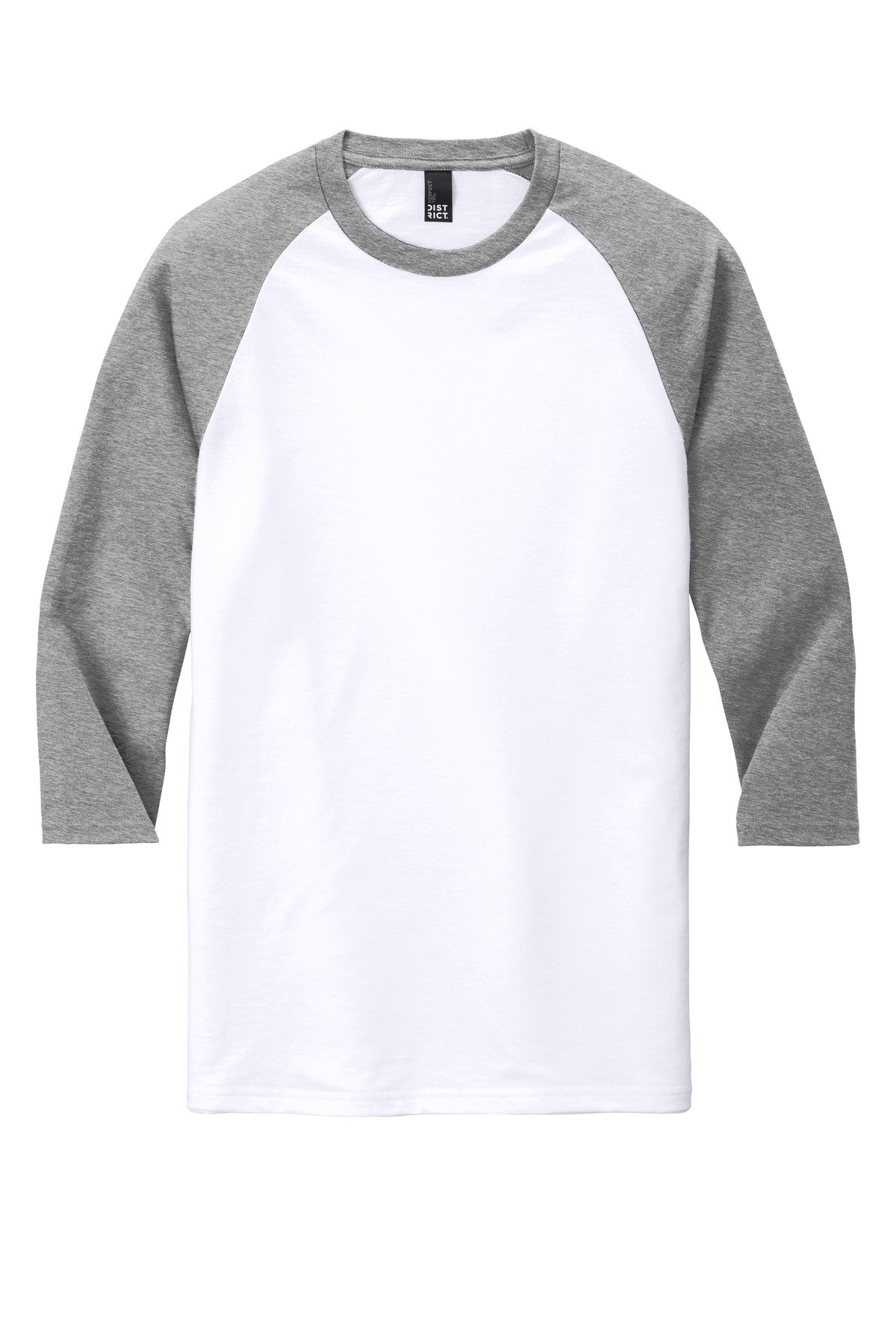 DM136_greyfrostwhite_flat_front District Perfect Tri 3/4-Sleeve Raglan.