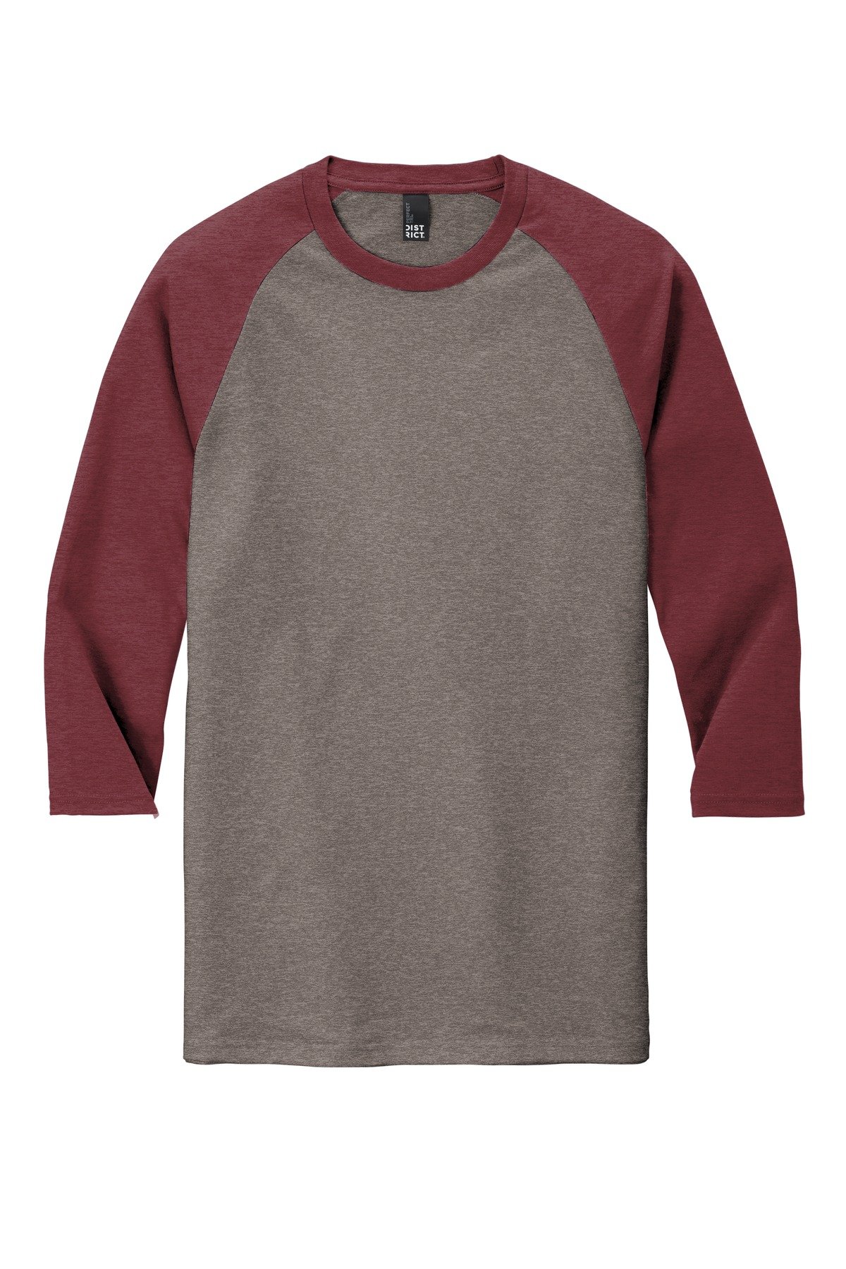 DM136_maroonfrostgreyfrost_flat_front District Perfect Tri 3/4-Sleeve Raglan.