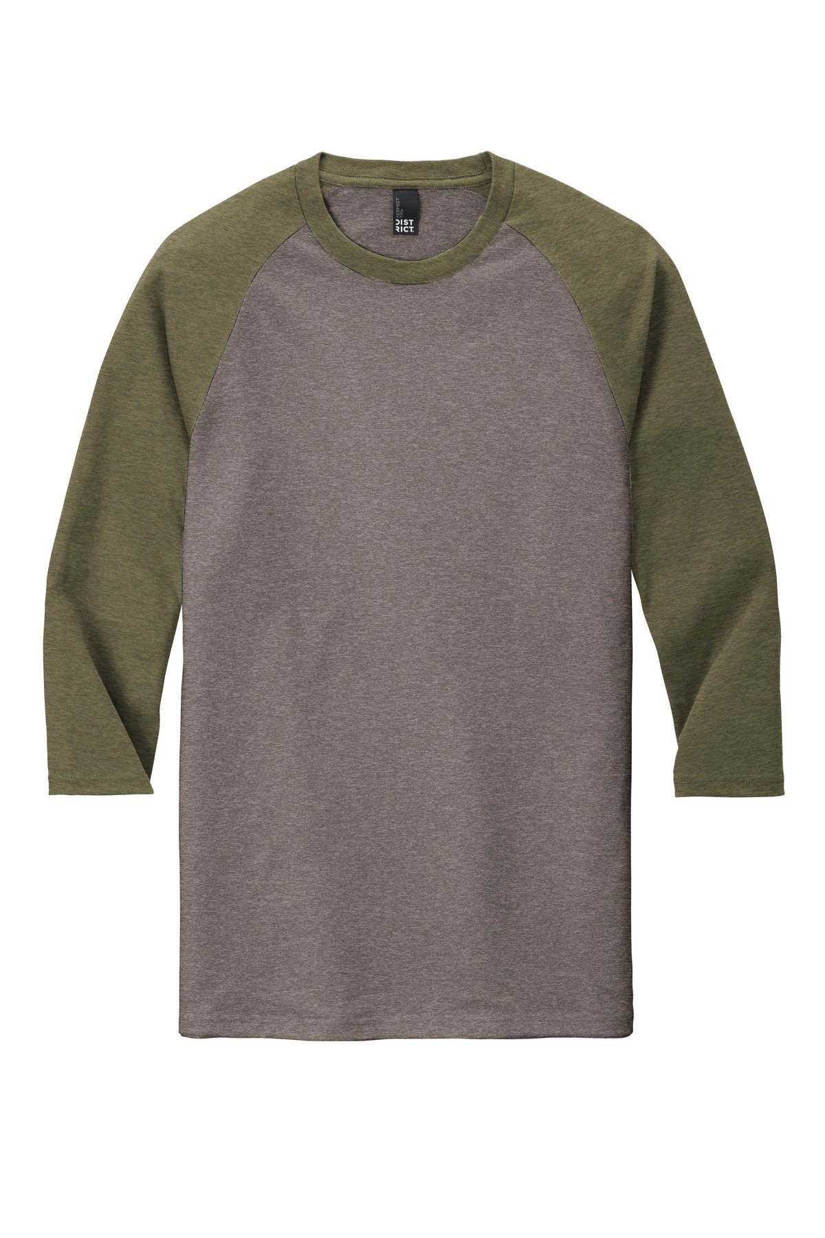 DM136_milgreenfrstgreyfrst_flat_front District Perfect Tri 3/4-Sleeve Raglan.