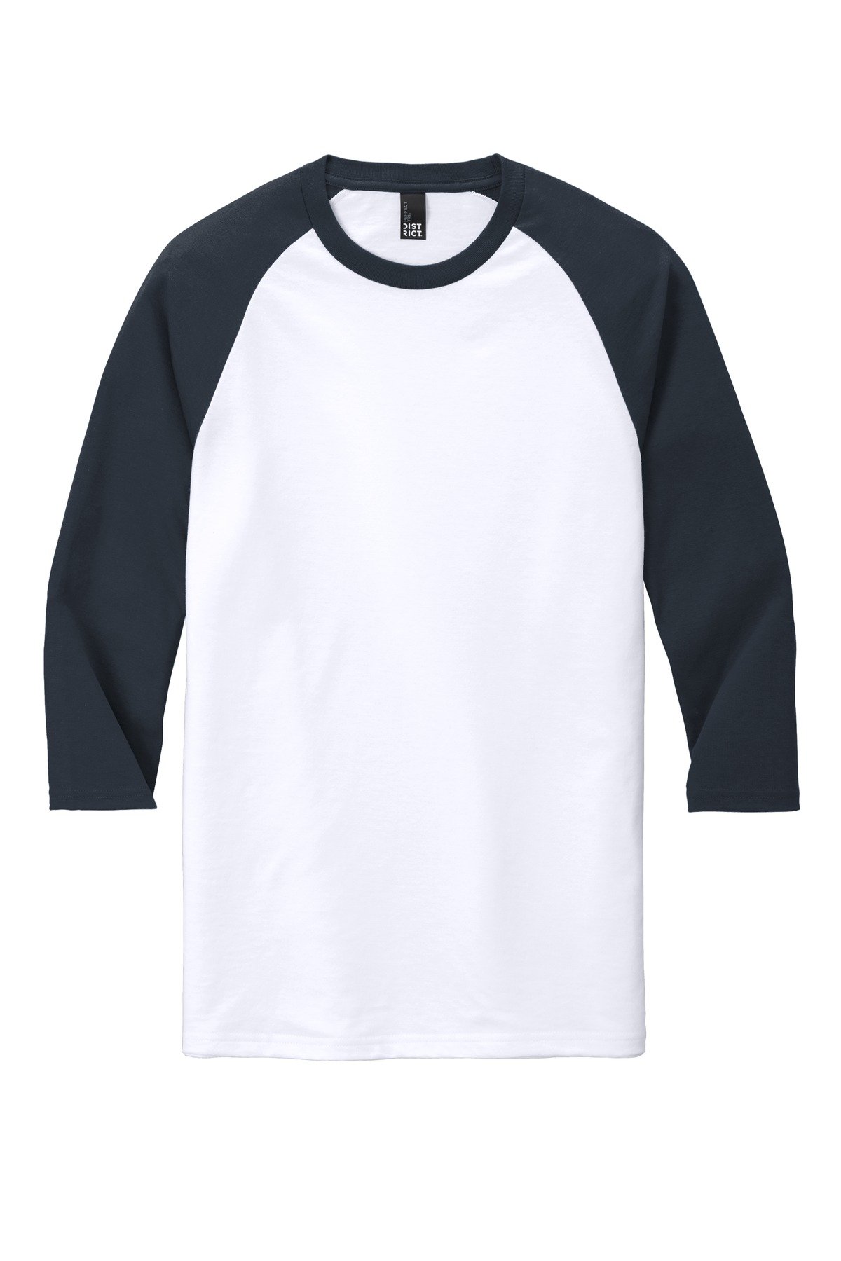 DM136_newnavywhite_flat_front District Perfect Tri 3/4-Sleeve Raglan.