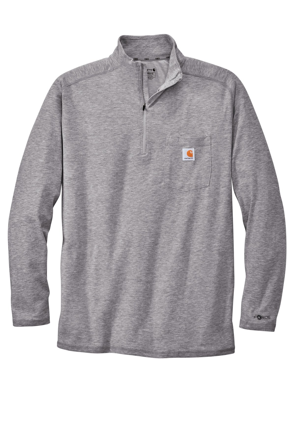 CT104255_heathergrey_flat_front Carhartt Force® 1/4-Zip Long Sleeve T-Shirt